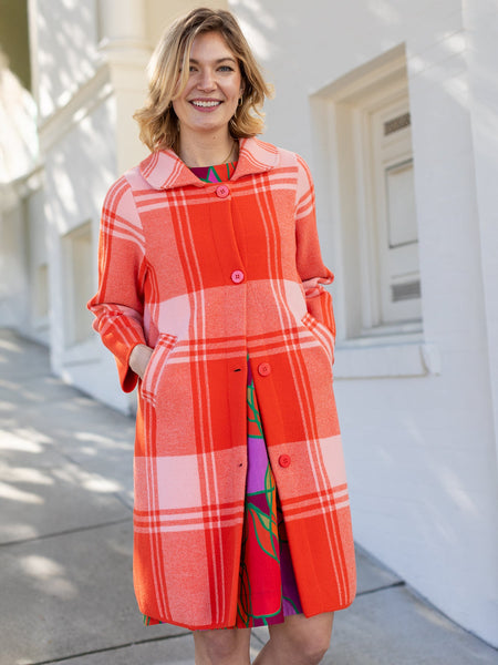 ロエン　Roen スワロフスキースカル　赤チェック　ライダースPコート　48 L natalie-coat-strawberry-pink-