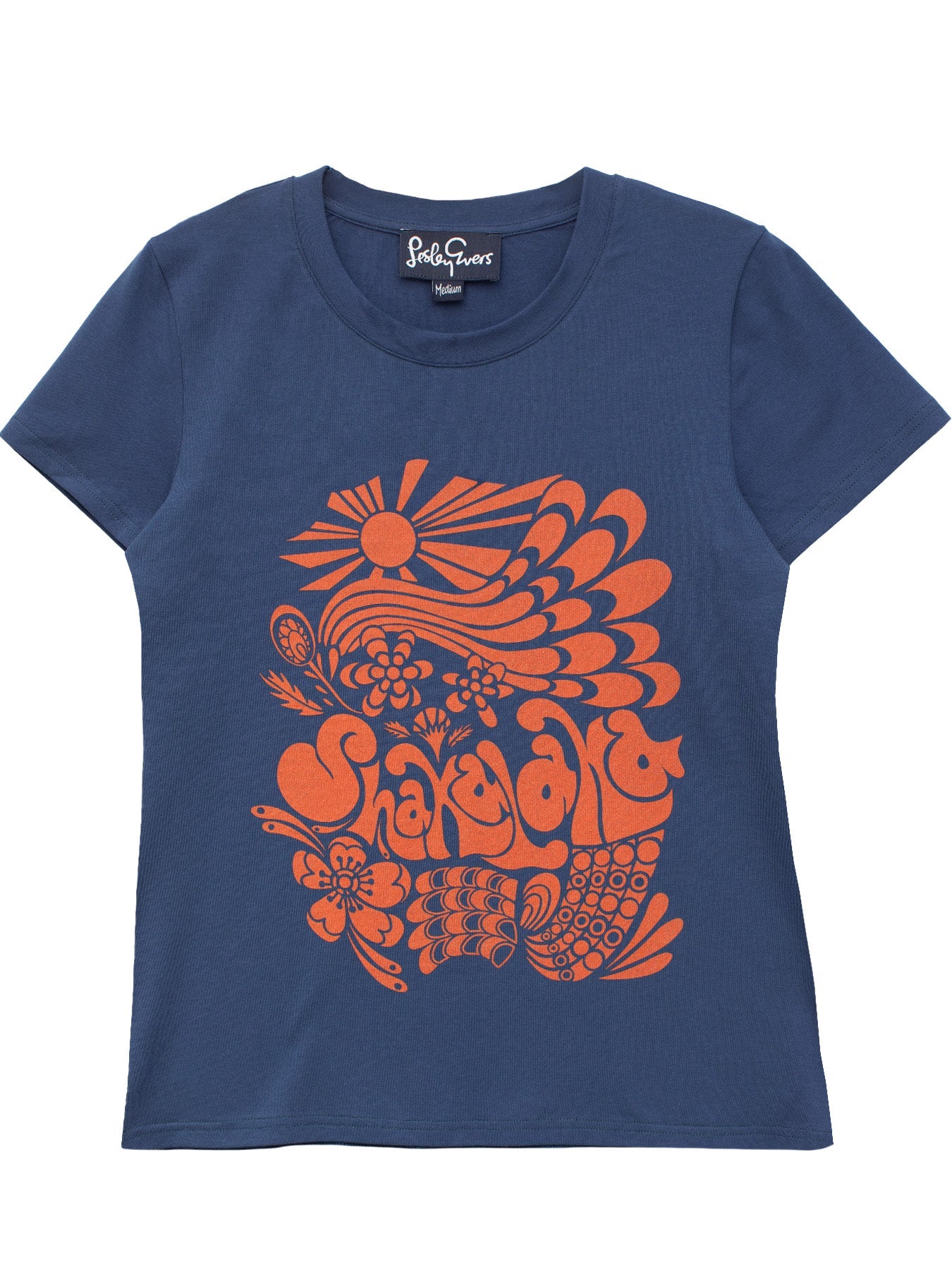 NELLIE graphic tee Shakalaka Navy and Orange – Lesley Evers