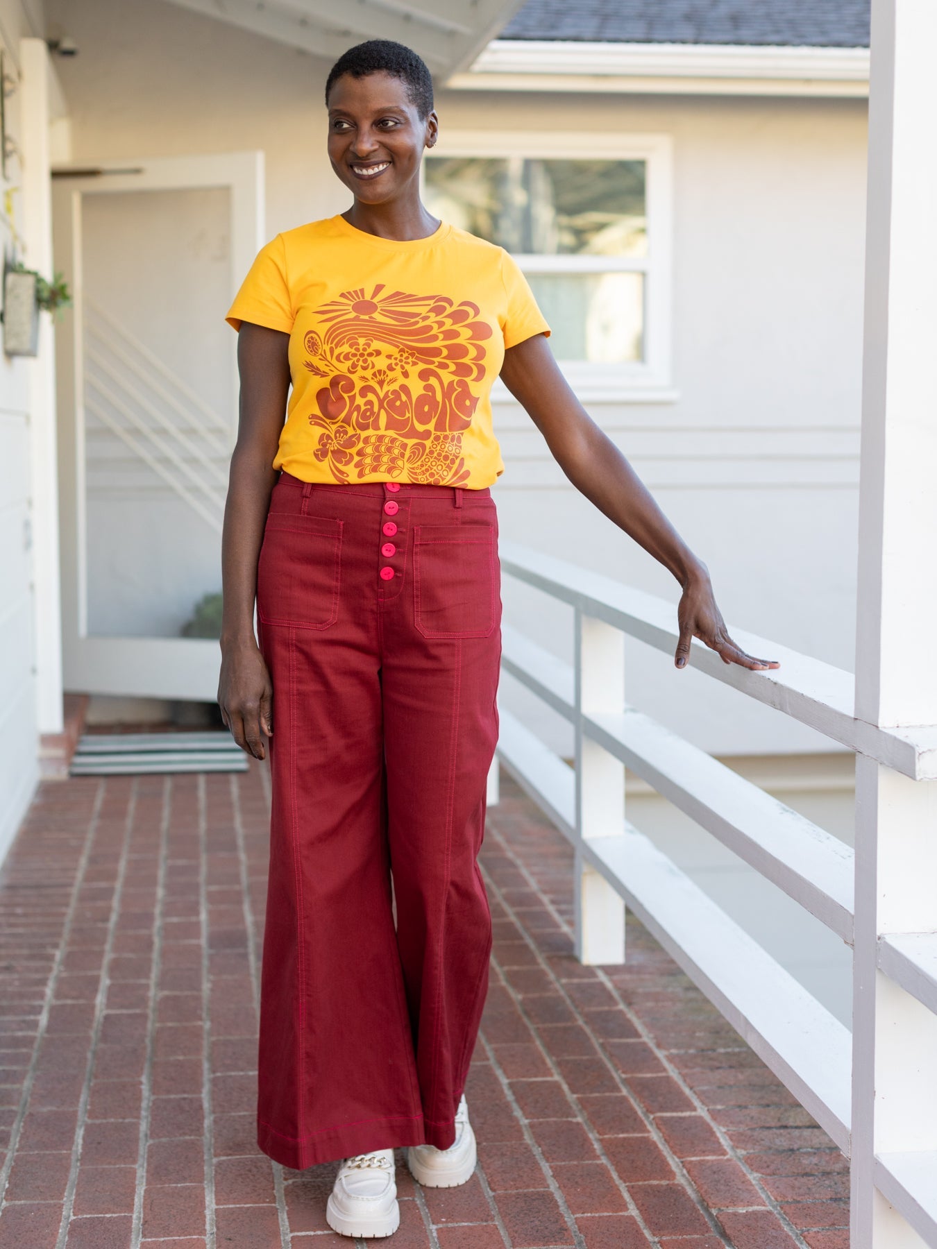 NELLIE graphic tee Shakalaka Yellow and Burgundy - Lesley Evers - graphic - graphic tee - nellie