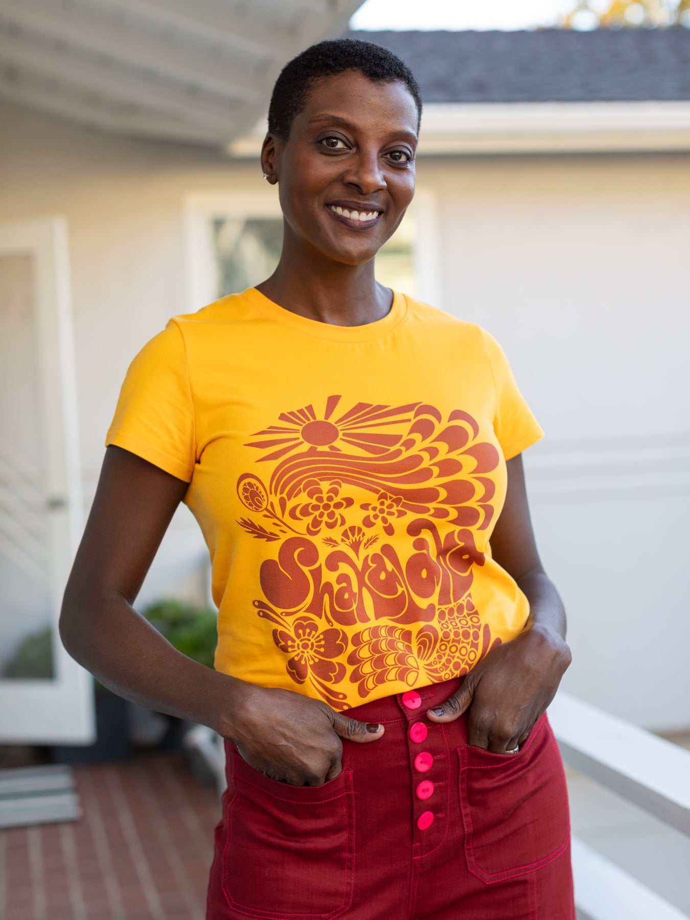 NELLIE graphic tee Shakalaka Yellow and Burgundy - Lesley Evers - graphic - graphic tee - nellie