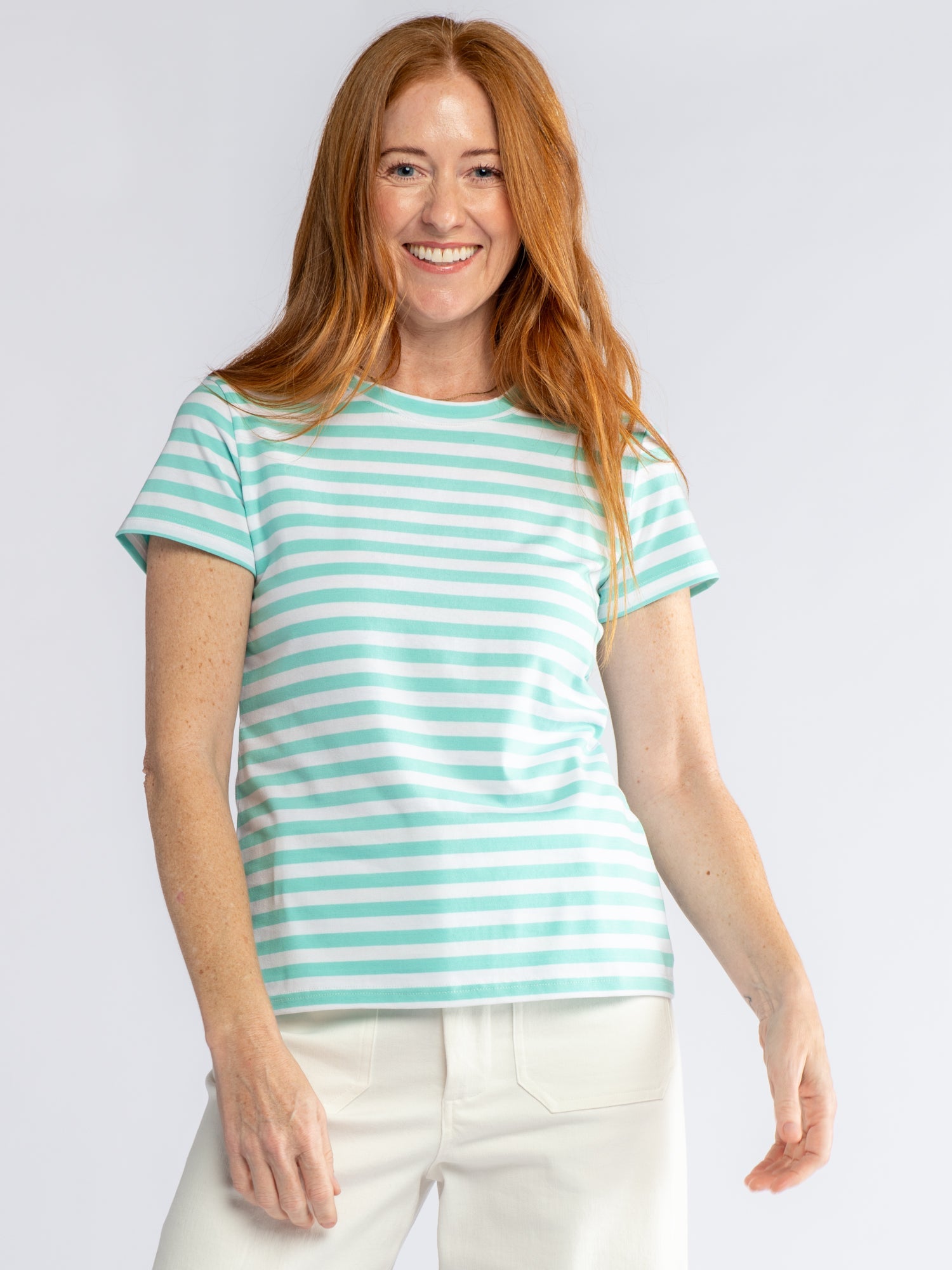 NELLIE tee Aqua Blue and White Stripe - Lesley Evers-Shop-Shop/All Products-Shop/Dresses