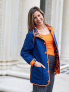 PETRA quilted coat Flower Buds Orange and Navy - Lesley Evers - Best Seller - coat - outerwear