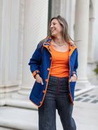 PETRA quilted coat Flower Buds Orange and Navy - Lesley Evers - Best Seller - coat - outerwear