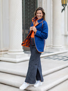 PETRA quilted coat Flower Buds Orange and Navy - Lesley Evers - Best Seller - coat - outerwear