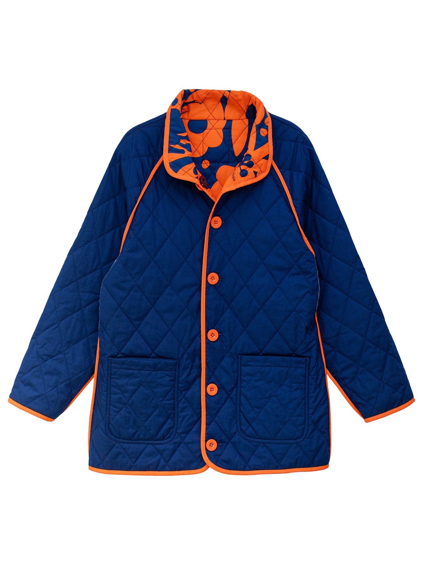 PETRA quilted coat Flower Buds Orange and Navy - Lesley Evers - Best Seller - coat - outerwear