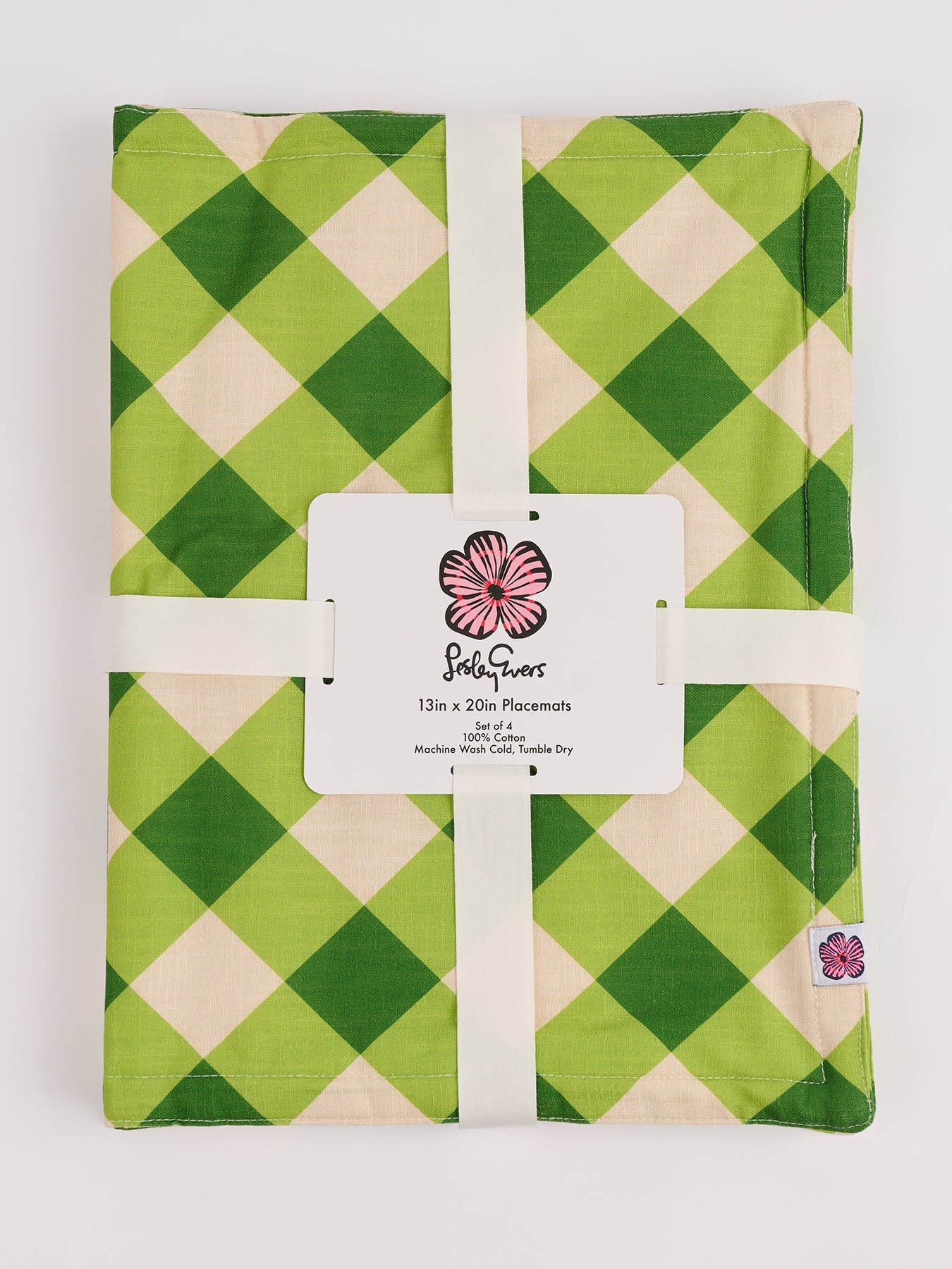 PLACEMATS set of 4 Green Gingham - Lesley Evers-bird-birds-Giftable