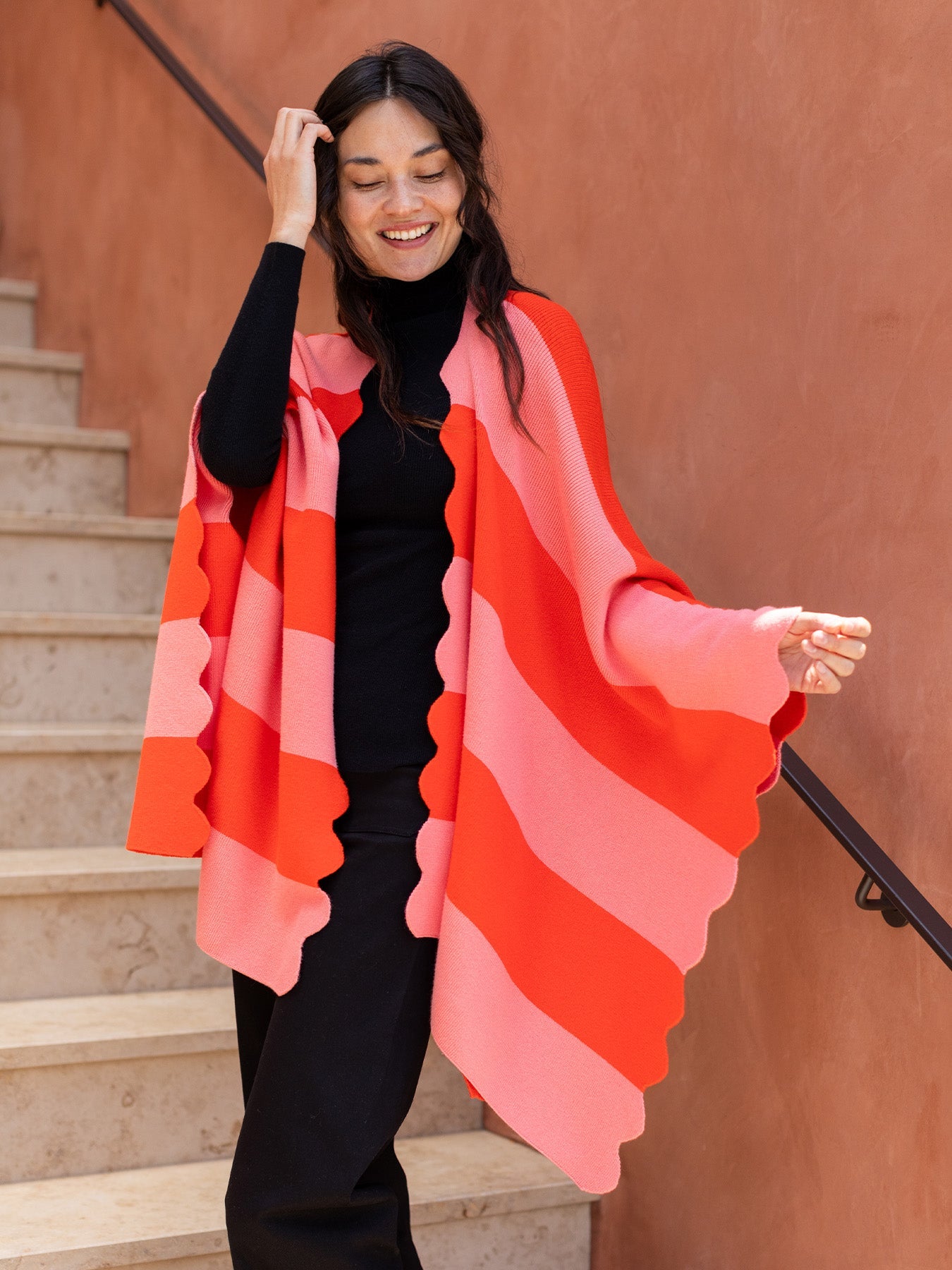 PORTIA cape Strawberry Stripe - Lesley Evers - Accessories - cape - cardigan