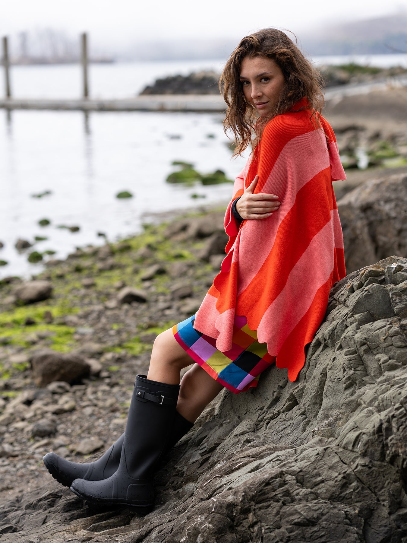 PORTIA cape Strawberry Stripe - Lesley Evers - Accessories - cape - cardigan