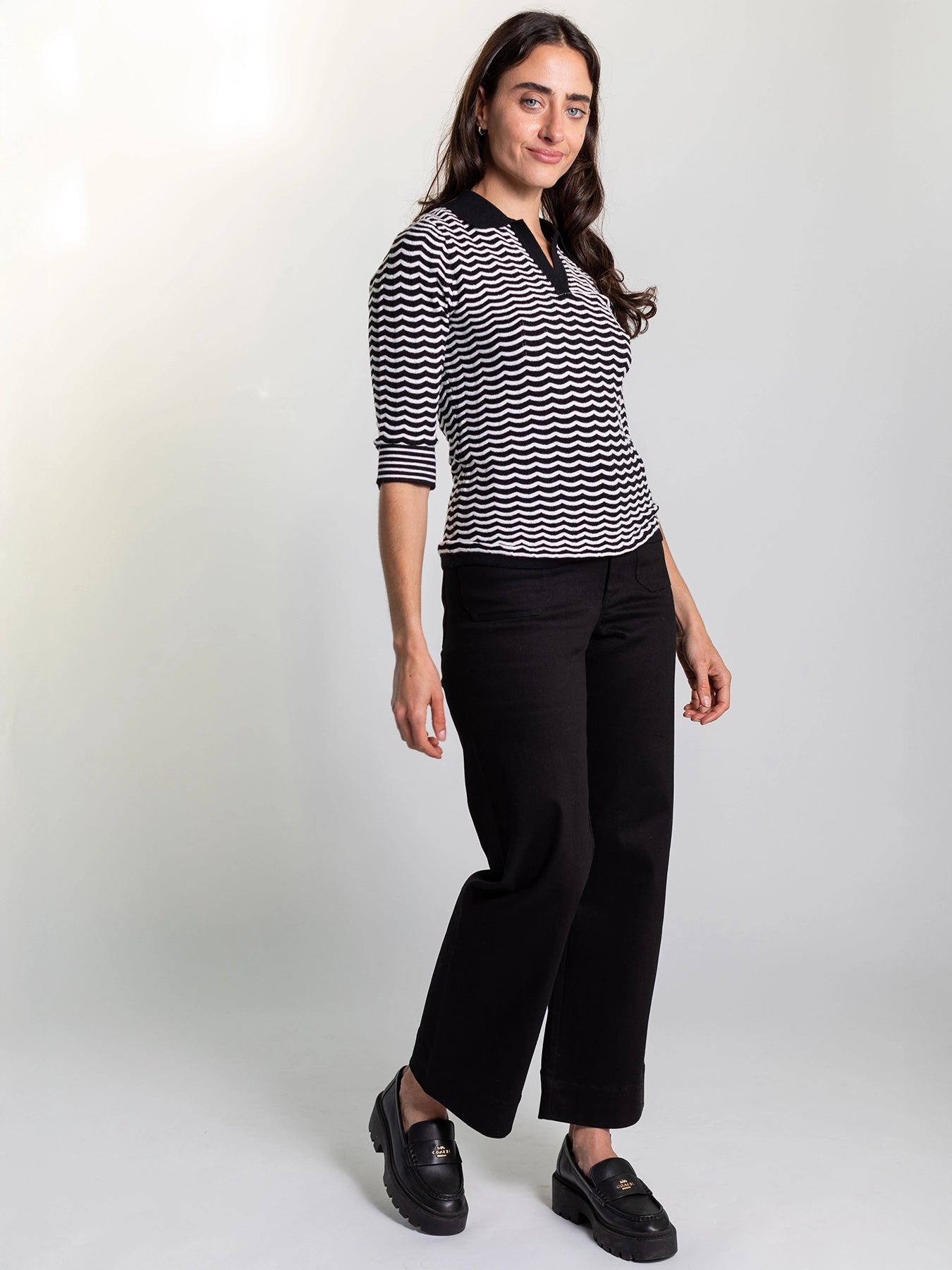 REMI knit top Black and White Scallop - Lesley Evers - knit - knitwear - Shop