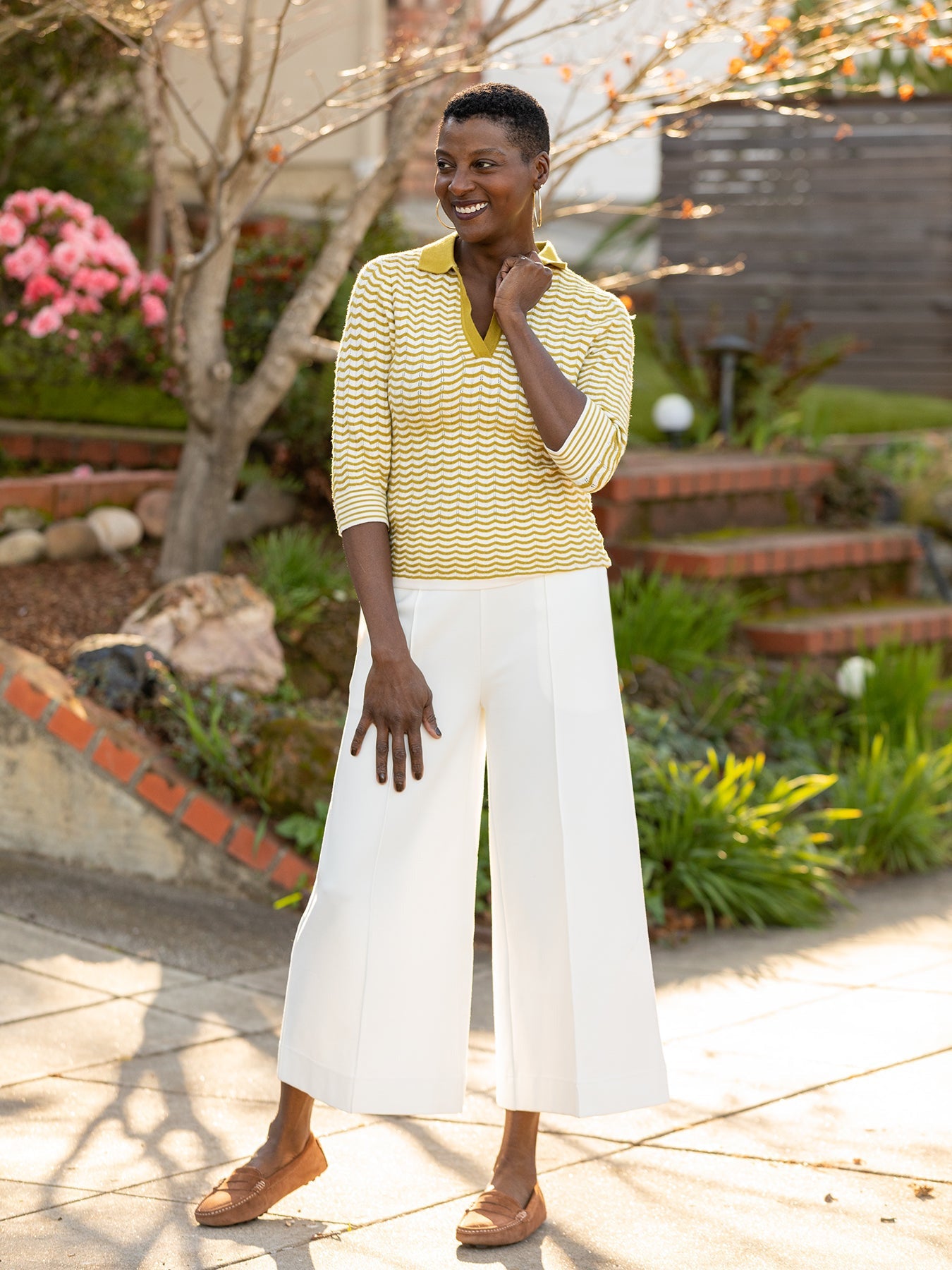 REMI knit top Olive and Ivory Scallop – Lesley Evers