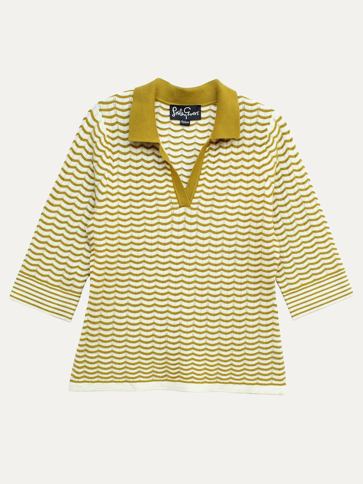 REMI knit top Olive and Ivory Scallop - Lesley Evers-knit-knitwear-remi