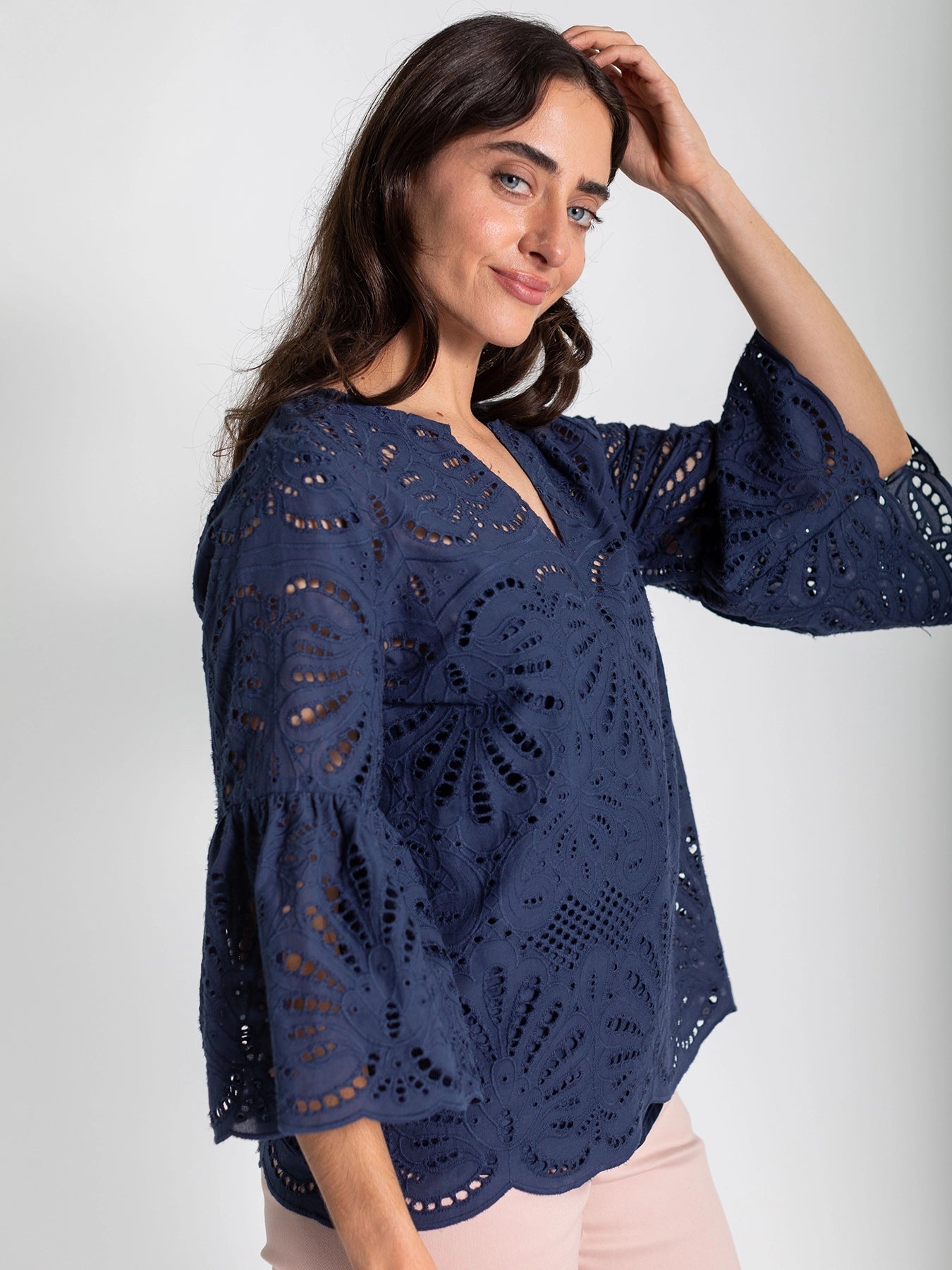 ROSALIE blouse Navy Eyelet - Lesley Evers - Shop - Shop/All Products - Shop/Separates