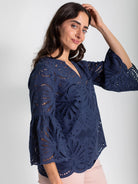 ROSALIE blouse Navy Eyelet - Lesley Evers - Shop - Shop/All Products - Shop/Separates