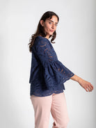 ROSALIE blouse Navy Eyelet - Lesley Evers - Shop - Shop/All Products - Shop/Separates