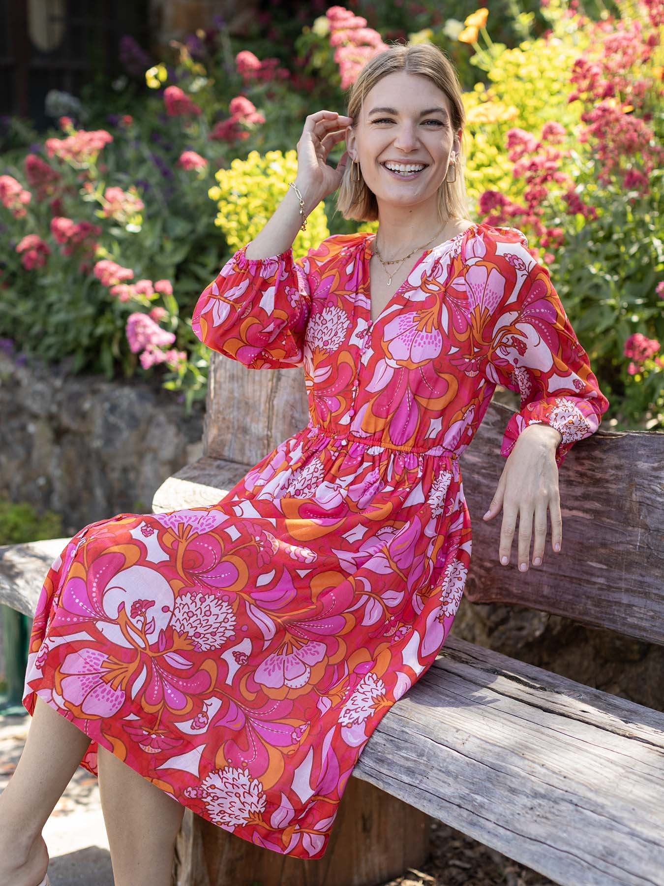 SABINE dress Flourish Pink – Lesley Evers