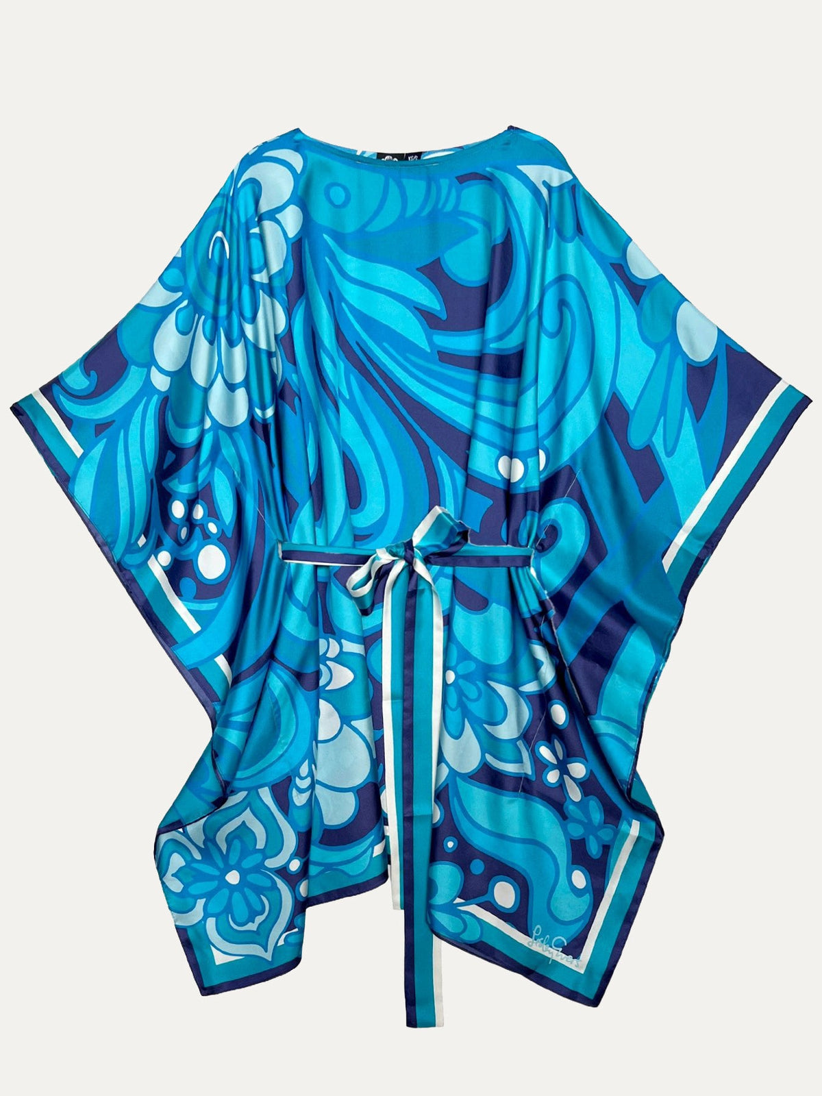 SERENA silk caftan Flowerland Blue - Lesley Evers-chic silk-flowerland-flowerland blue