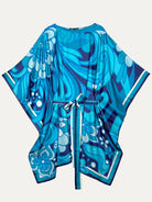 SERENA silk caftan Flowerland Blue - Lesley Evers-chic silk-flowerland-flowerland blue