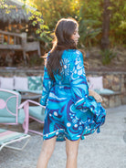 SERENA silk caftan Flowerland Blue - Lesley Evers - kaftan - magenta - pink dress