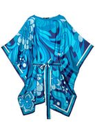 SERENA silk caftan Flowerland Blue - Lesley Evers - kaftan - magenta - pink dress