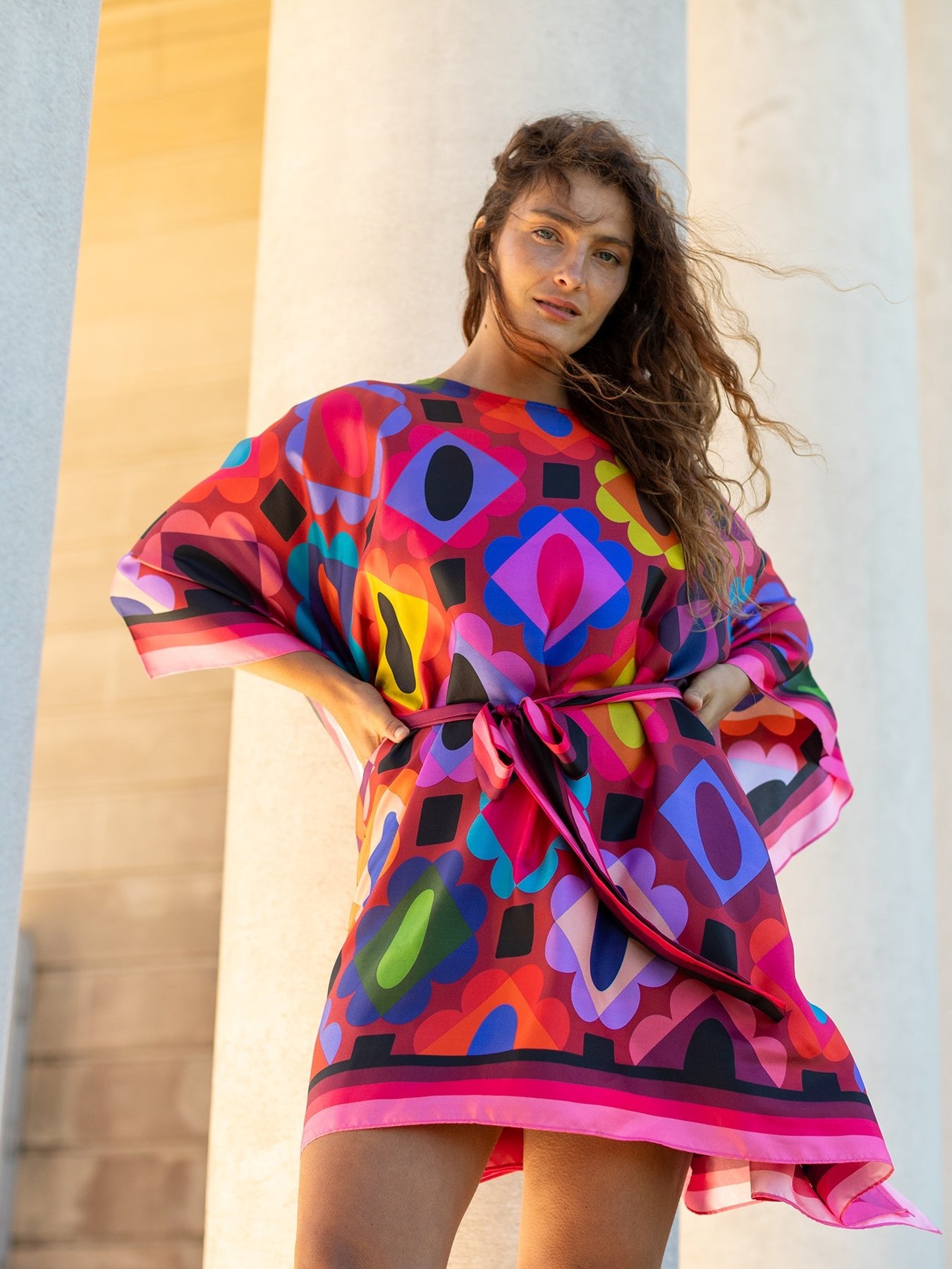 SERENA silk caftan Gems Garnet – Lesley Evers