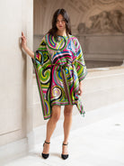 SERENA silk caftan Swirl - Lesley Evers - chic silk - flowerland - flowerland blue