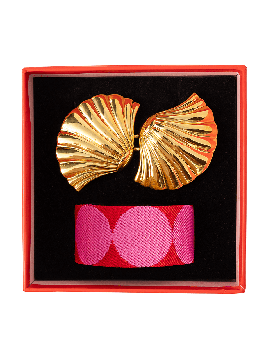 SHELLS Belt Buckle with Pink Dots Belt Strap - Lesley Evers - Accessories - accessory - pebble