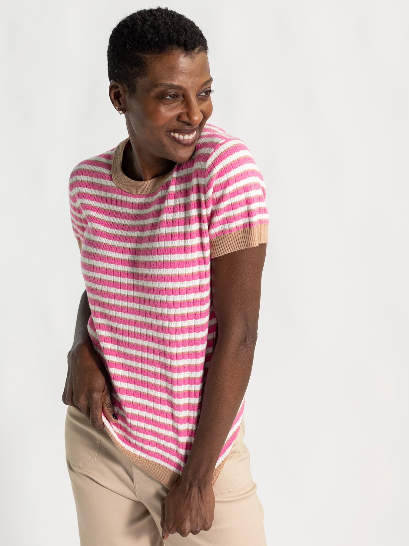 SKYLAR knit top Pink and Khaki - Lesley Evers - knit - knitwear - Shop