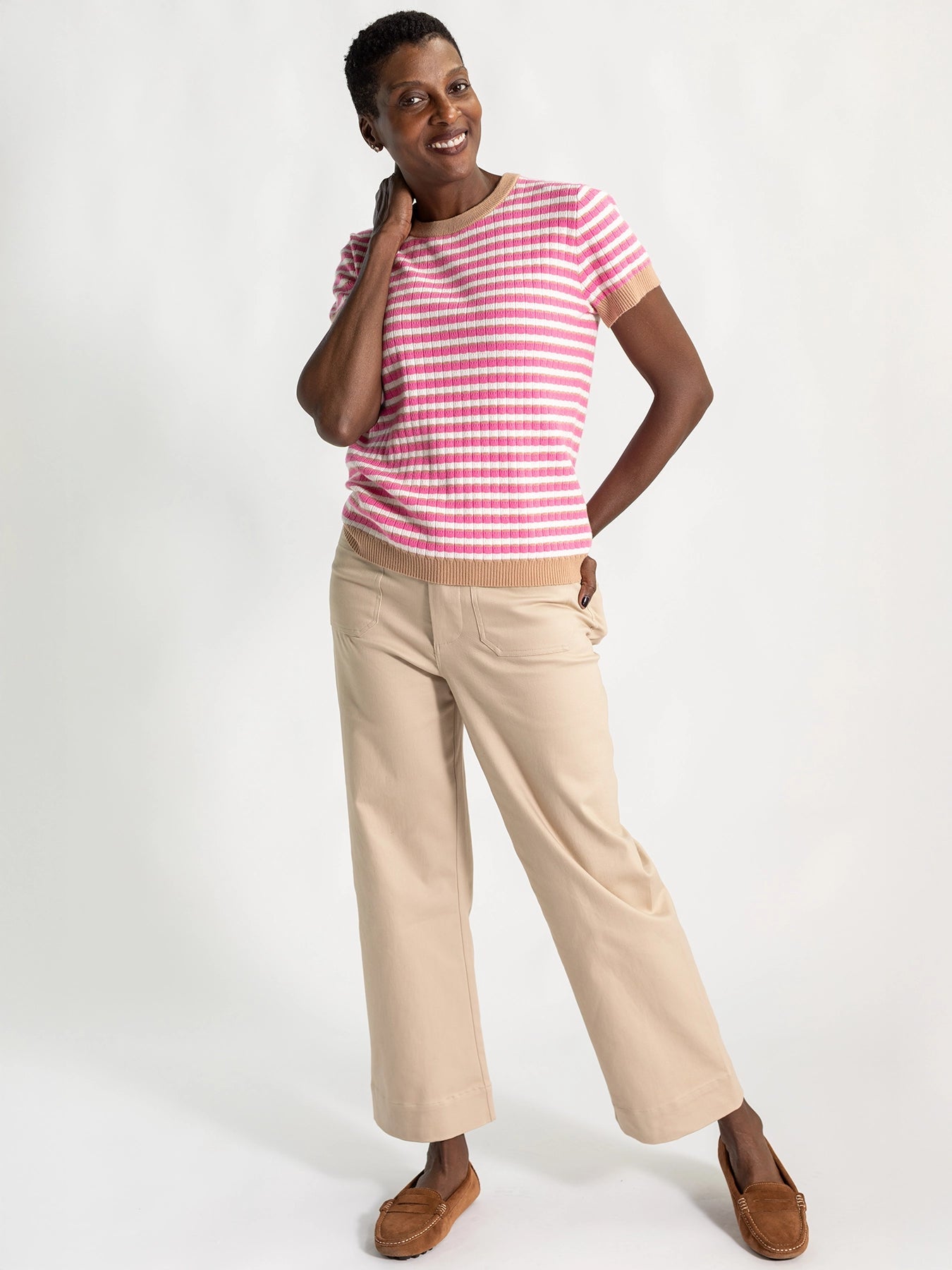 SKYLAR knit top Pink and Khaki - Lesley Evers - knit - knitwear - Shop