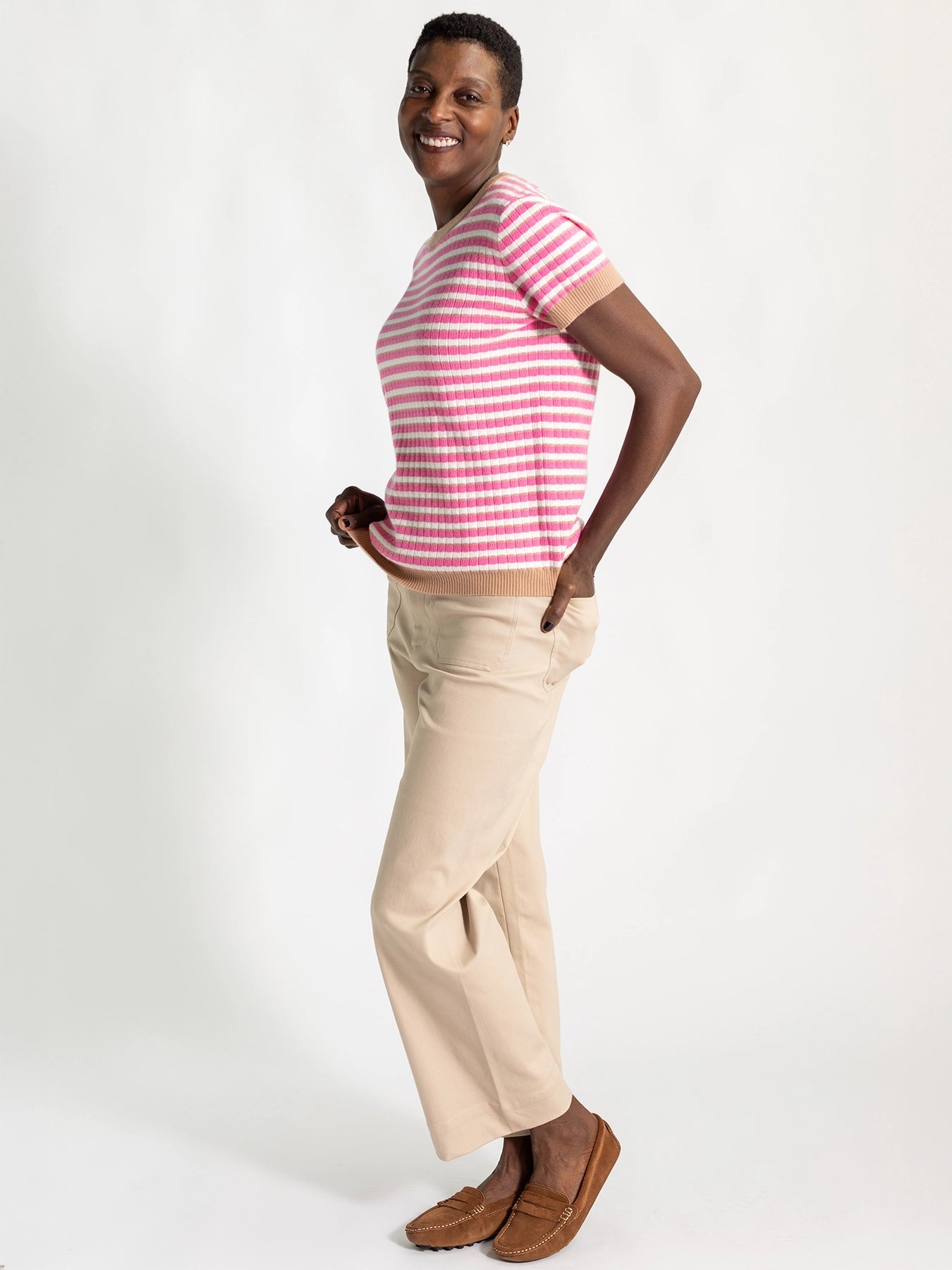 SKYLAR knit top Pink and Khaki - Lesley Evers - knit - knitwear - Shop