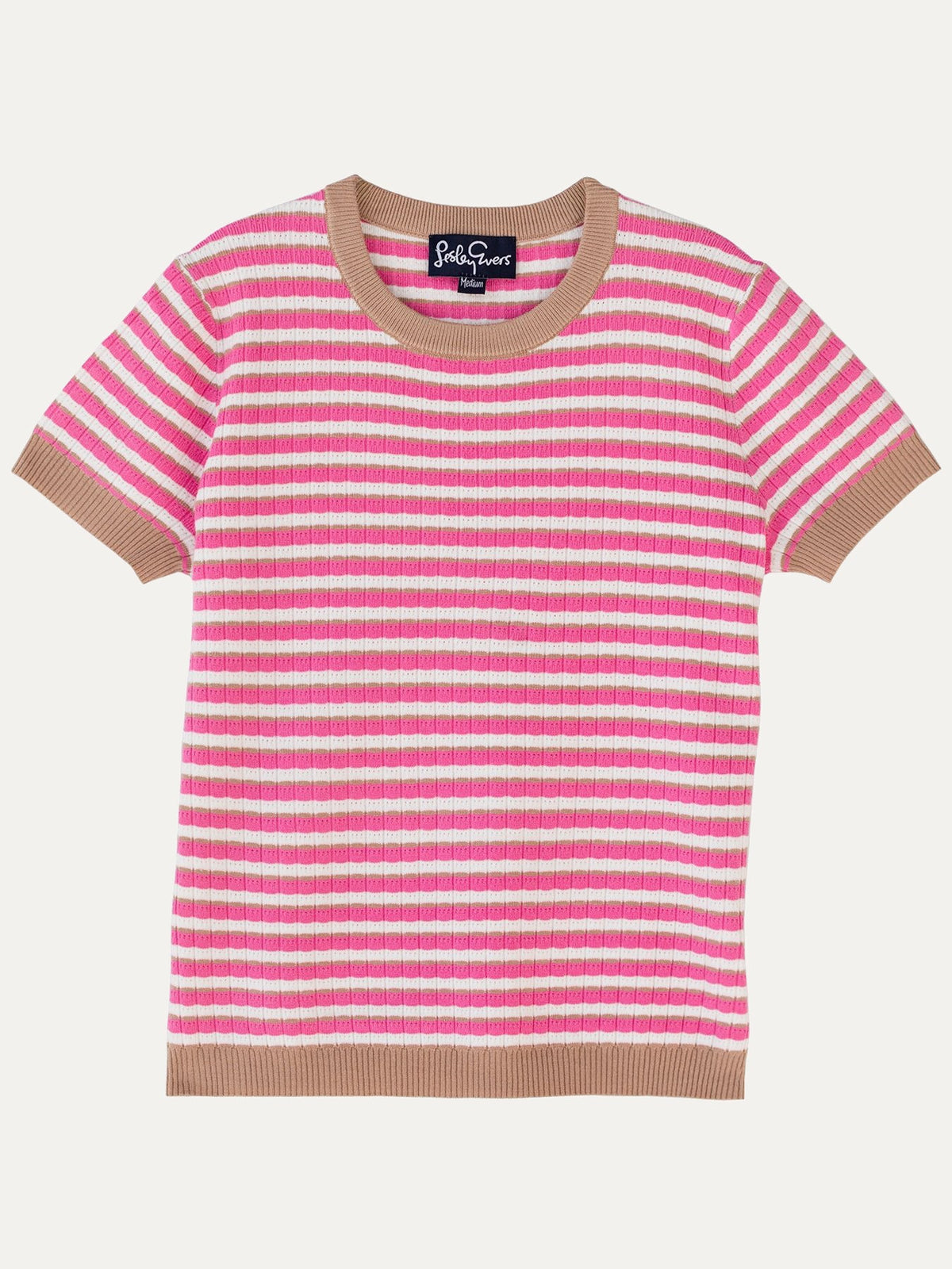 SKYLAR knit top Pink and Khaki - Lesley Evers-knit-knitwear-new