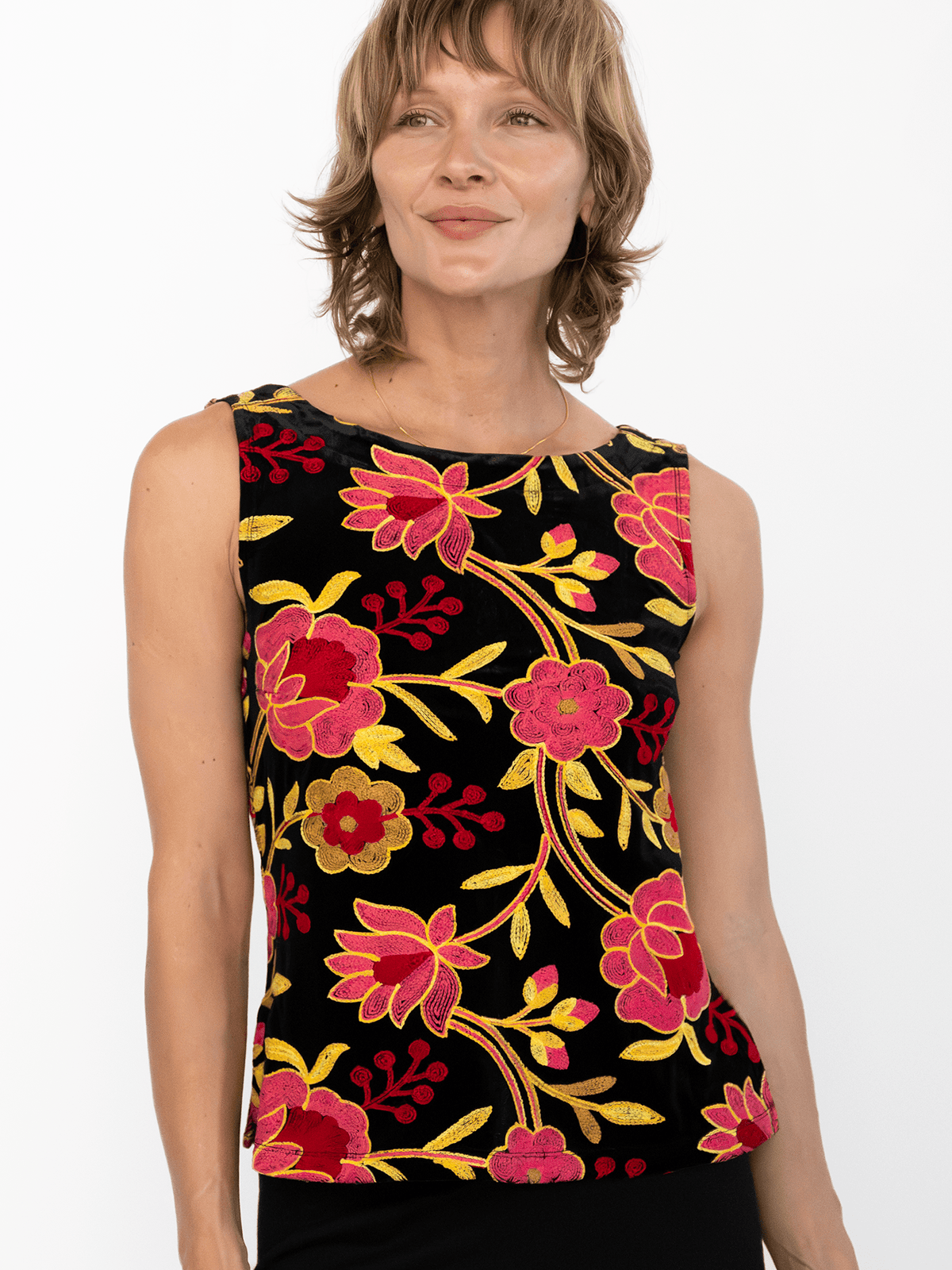 STELLA top Embroidered Velvet Pink - Lesley Evers-Best Seller-new-New Arrivals