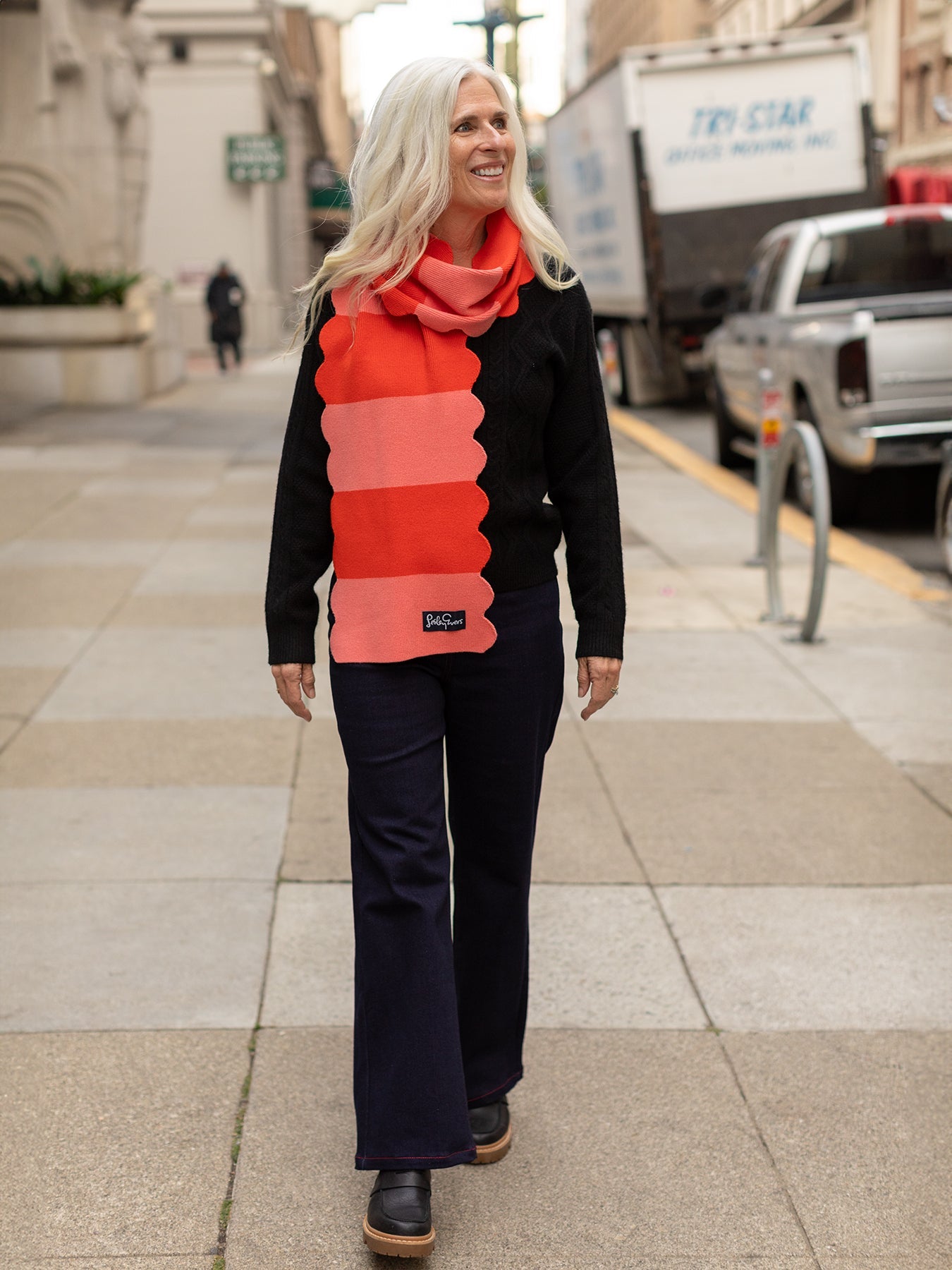 STEVIE scarf Strawberry Pink Stripe - Lesley Evers - Accessories - scallop - scallops