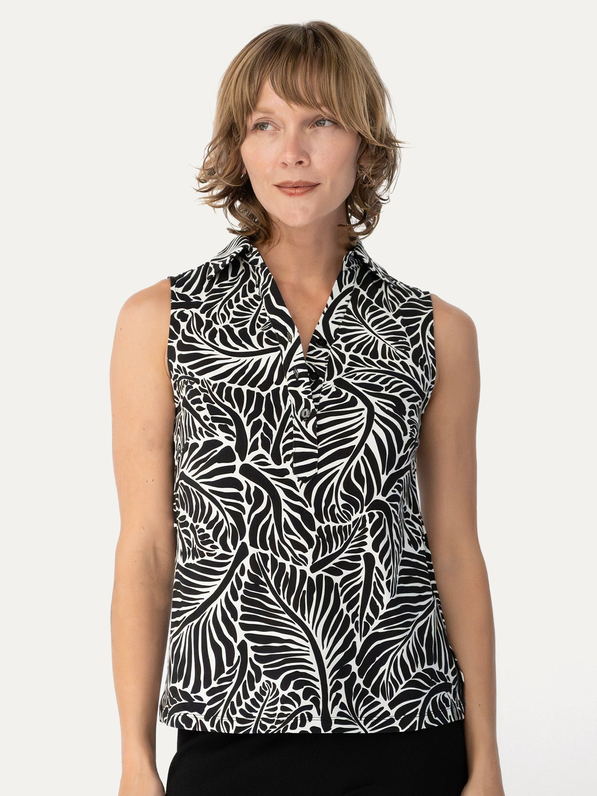 TESSA top Frond Black - Lesley Evers-Button Top-clothing-colorful