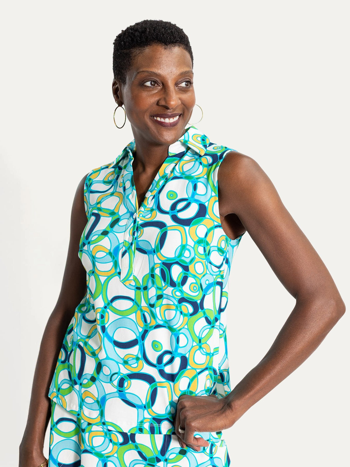 TESSA top Loops Blue - Lesley Evers-Button Top-clothing-colorful