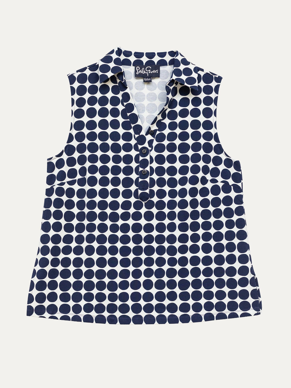 TESSA top Navy Dots - Lesley Evers-Button Top-clothing-colorful