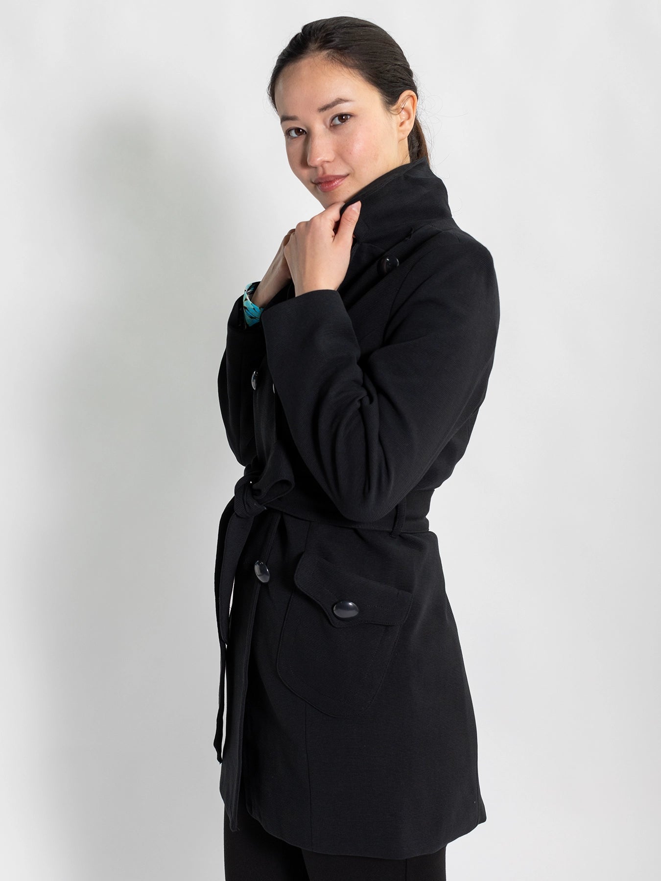 TIERNEY coat Black Ottoman - Lesley Evers - coat - duster - lined coat