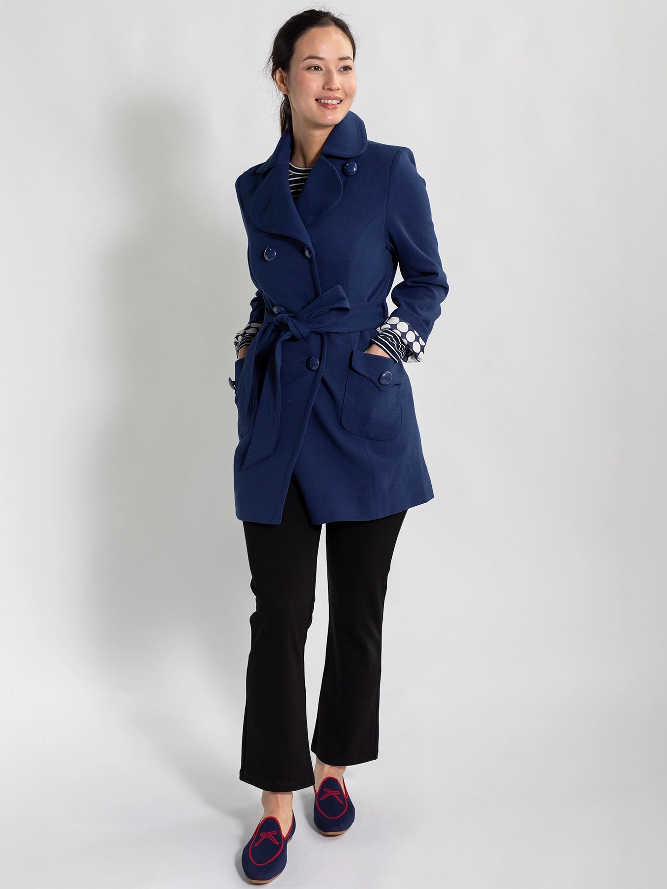 TIERNEY coat Navy Ottoman - Lesley Evers - coat - duster - faux leather