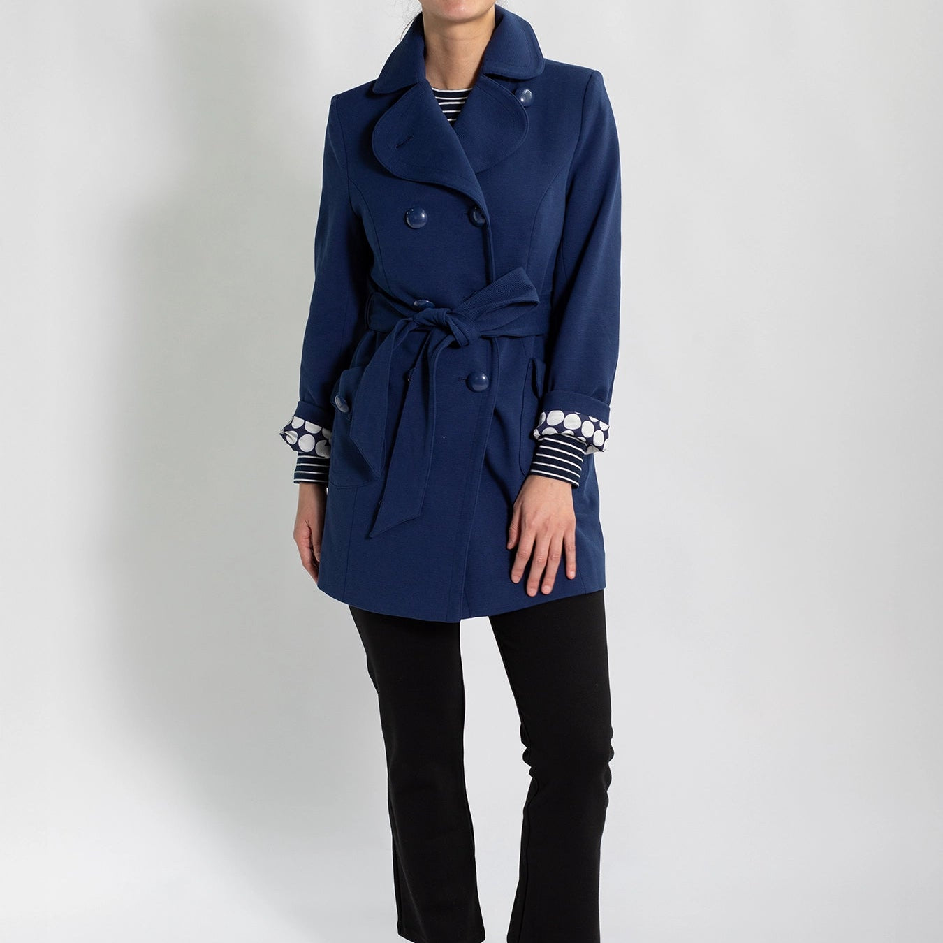 TIERNEY coat Navy Ottoman - Lesley Evers - coat - duster - faux leather