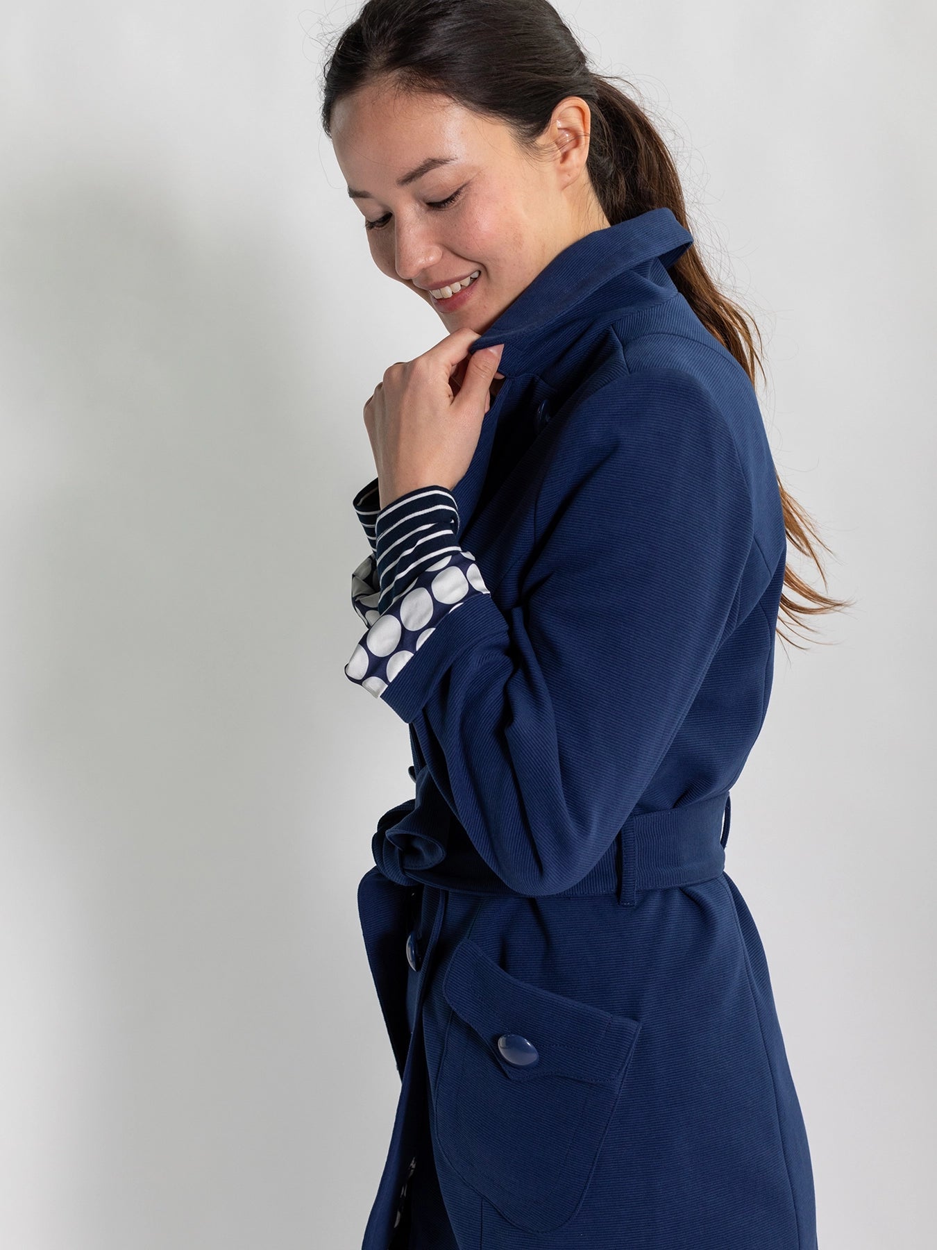 TIERNEY coat Navy Ottoman - Lesley Evers - coat - duster - faux leather