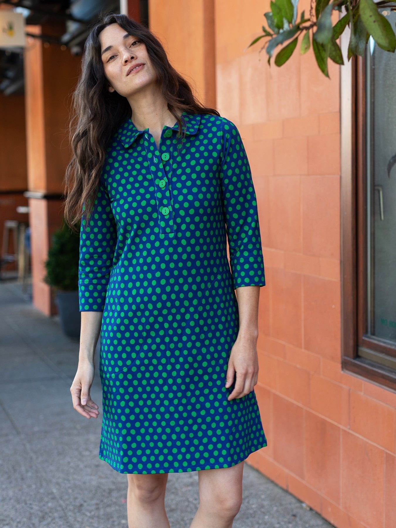 TIPPI dress Polka Dots Navy and Green - Lesley Evers-Dress-new-Shop