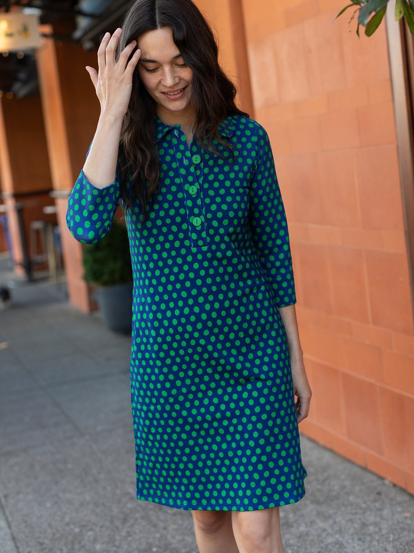 TIPPI dress Polka Dots Navy and Green - Lesley Evers-Dress-new-Shop