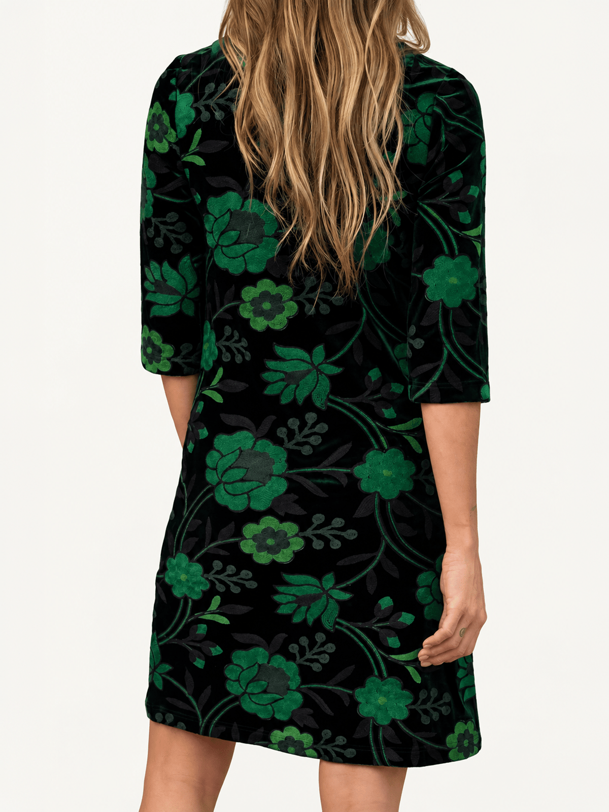 VERONICA dress Embroidered Velvet Green - Lesley Evers-Black-Dress-Shop
