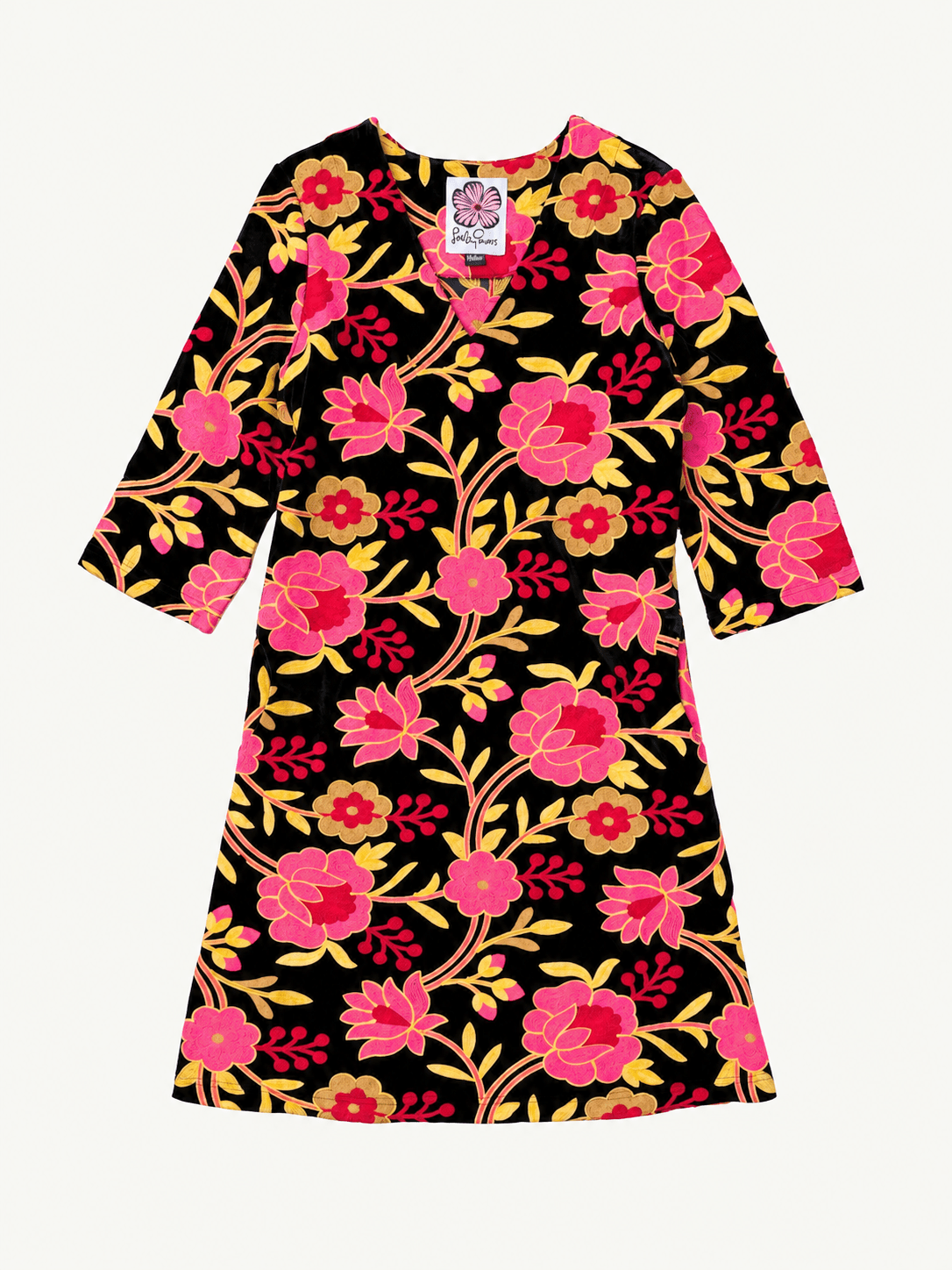 VERONICA dress Embroidered Velvet Pink - Lesley Evers-Black-Dress-Shop
