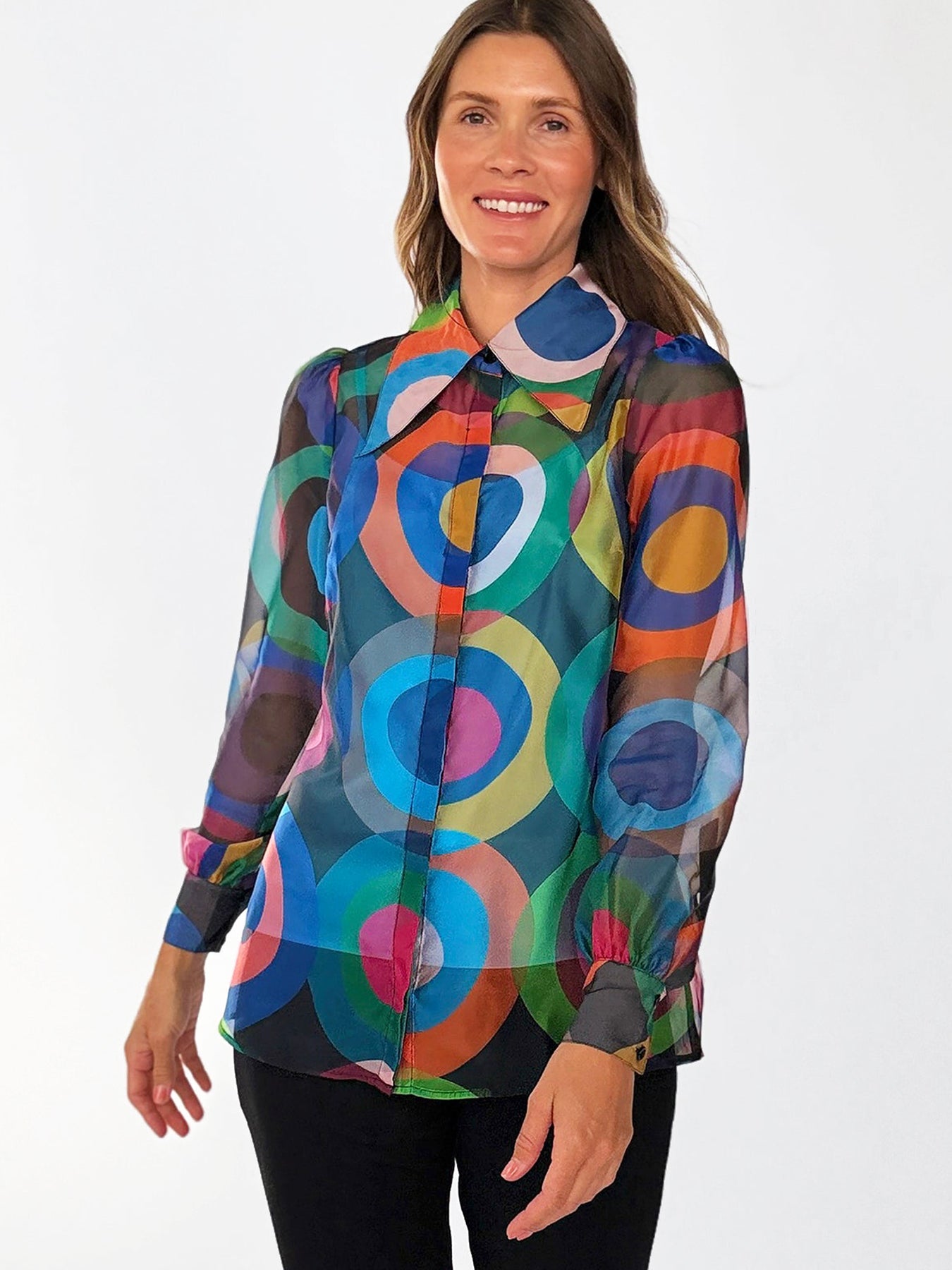 WHITNEY blouse Circles Navy - Lesley Evers-blouse-circles-circles navy
