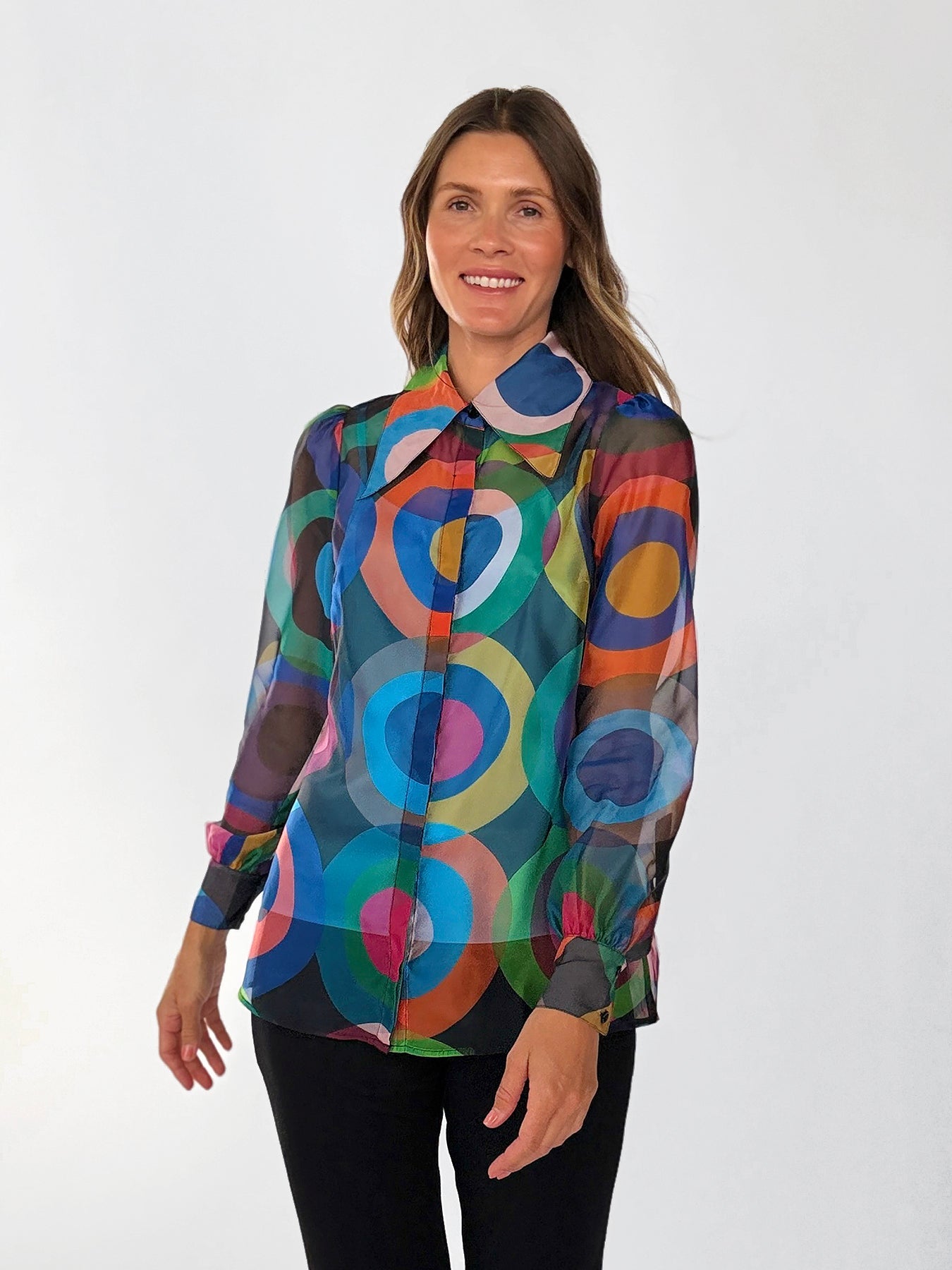 WHITNEY blouse Circles Navy - Lesley Evers-blouse-circles-circles navy