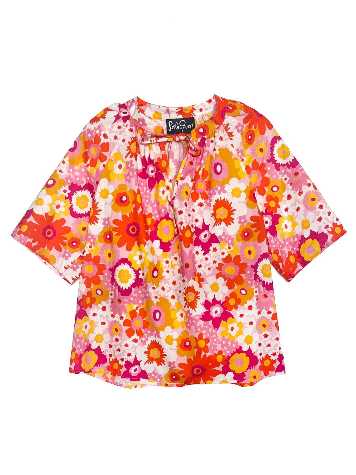 WILLOW blouse Flower Power Pink - Lesley Evers-Pink-pink blouse-Shop