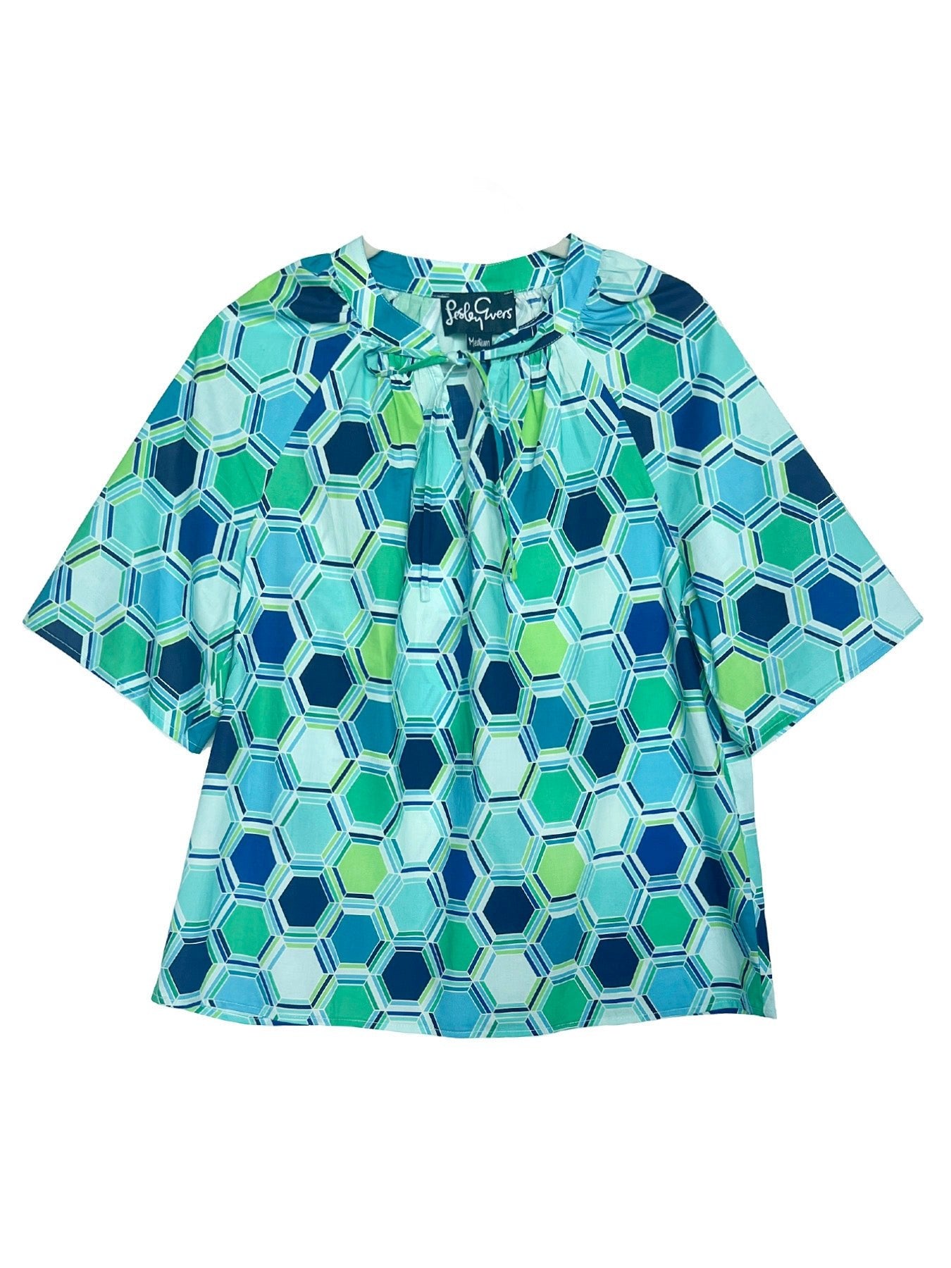 WILLOW blouse Honeycomb Blue - Lesley Evers-Shop-Shop/All Products-Shop/Separates