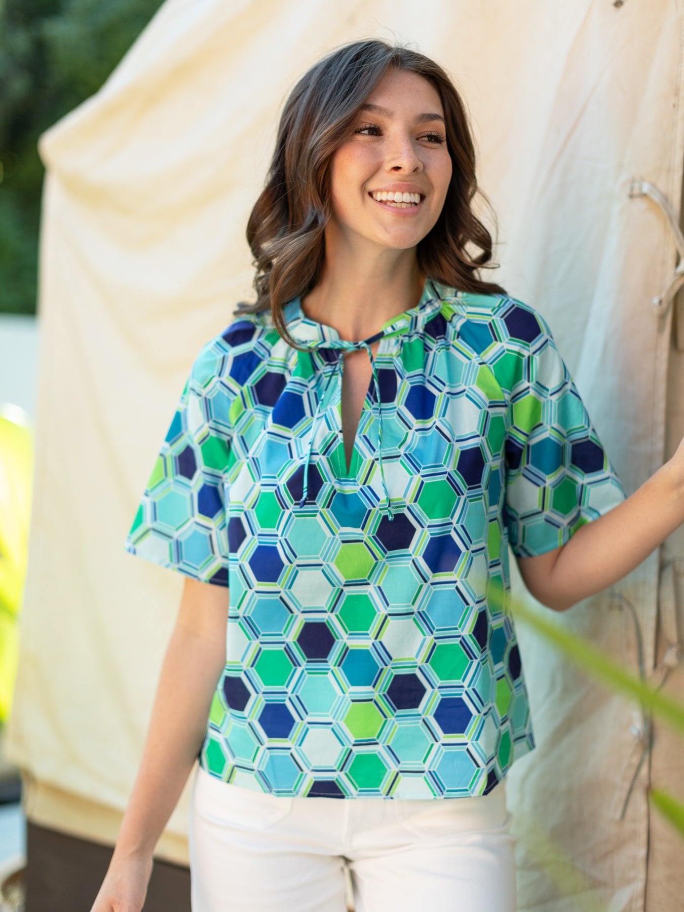 WILLOW blouse Honeycomb Blue - Lesley Evers - Shop - Shop/All Products - Shop/Separates