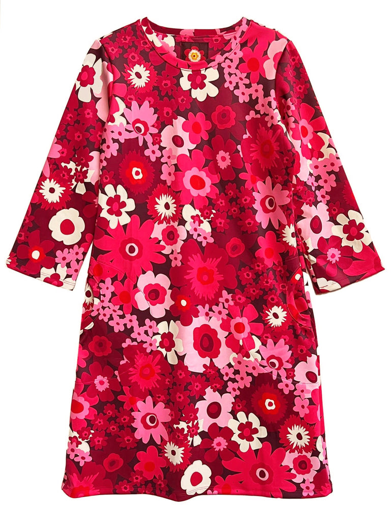 ARDEN dress Flower Power Burgundy - Lesley Evers-ARDEN-burgundy-Dress