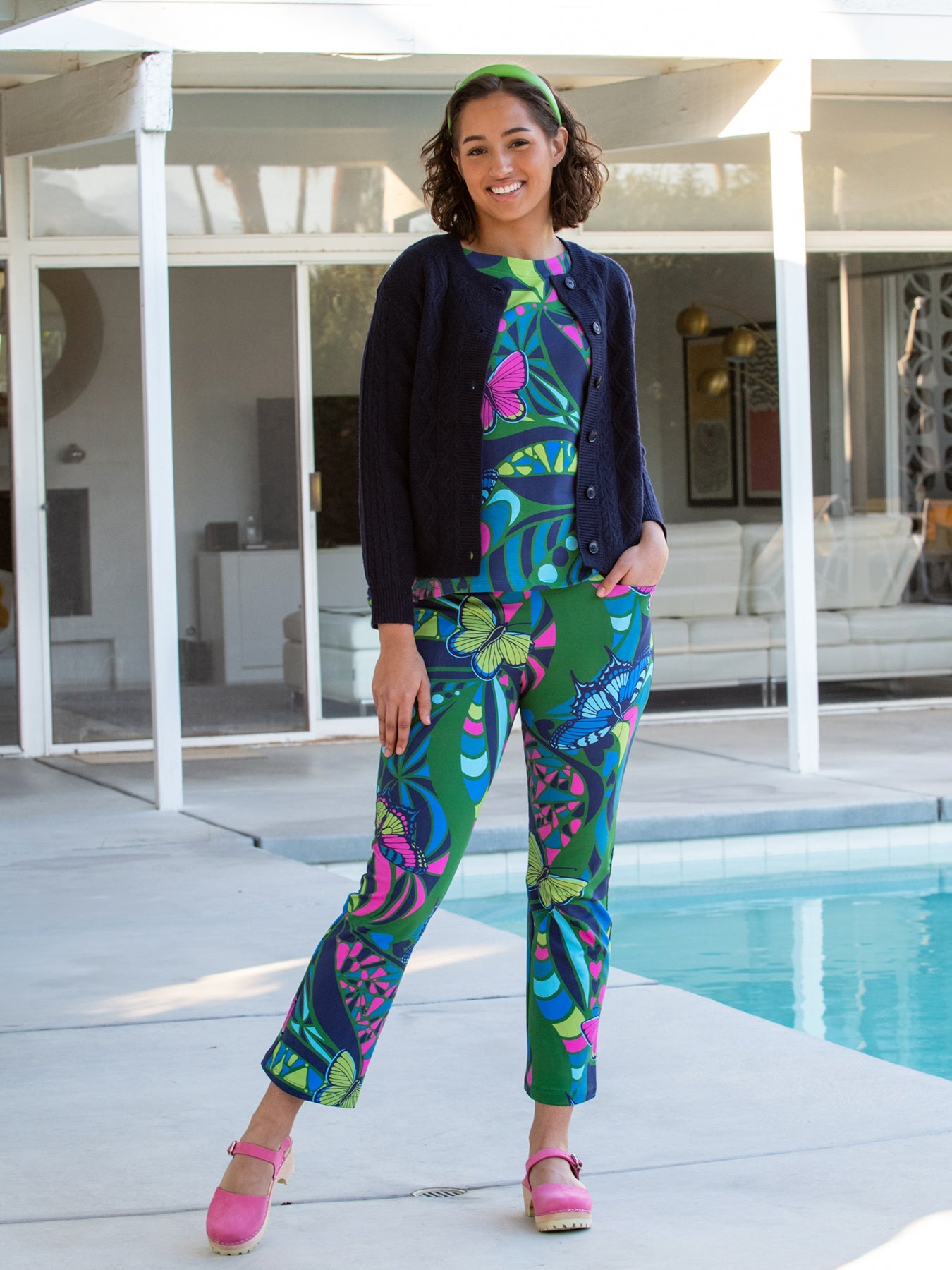 AUDREY pant Serendipity Green and Navy - Lesley Evers-audrey-Bottoms-butterfly serendipity
